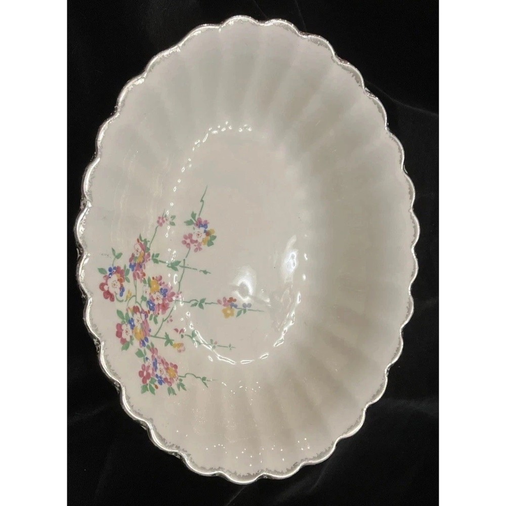 VTG Ivory Porcelain Sebring 22k Gold Trim Spanish Floral Serving Bowl 1925